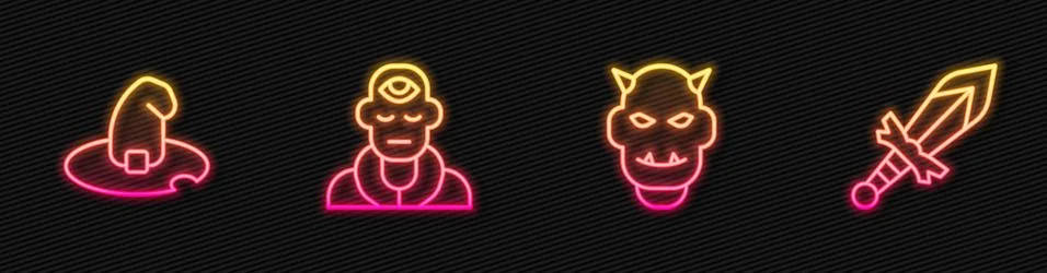 Set line Mask of the devil with horns, Witch hat, Wizard warlock and Medieval Ilustração Stock