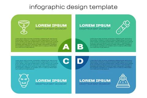 Set line Mask of the devil with horns, Medieval goblet, Masons and Bottle potion Stock Illustration