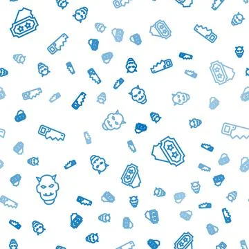 Set line Mask of the devil with horns, Ticket and Hand saw on seamless pattern Stock Illustration