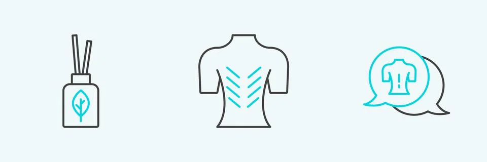 Set line Massage, Aroma diffuser and  icon. Vector Illustrazione stock