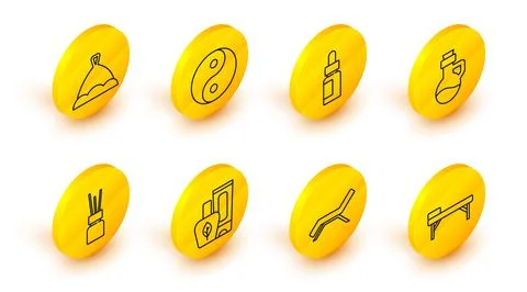 Set line Massage table, Sunbed and umbrella, Ointment cream tube, Aroma dif.. Stock Illustration