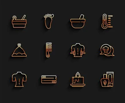 Set line Massage, Towel stack, Sauna bucket and ladle, Aroma candle, Ointme.. イラスト素材
