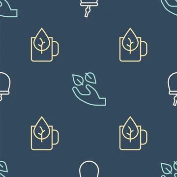 Set line Mate tea, Cup of with leaf and Tea in hand on seamless pattern. Vector Illustrazione stock