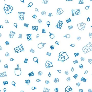 Set line Mate tea, Cup of with leaf and Ice on seamless pattern. Vector Stockillustratie