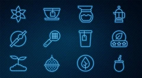 Set line Mate tea, Tea leaf, Teapot, strainer with handle, Cigarette, Flower Illustration