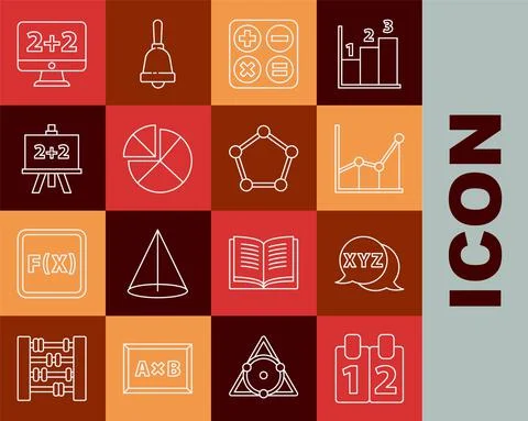Set line Mathematics function cosine, Calculator, Sigma symbol, Square root Stock Illustration