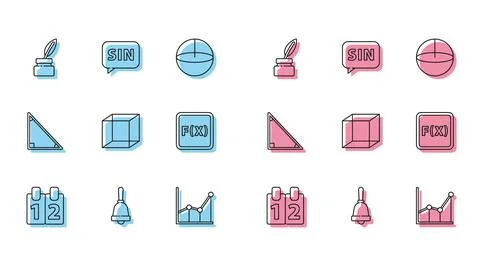 Set line Mathematics function cosine, Test or exam sheet, Chalkboard, Sigma Stock Illustration