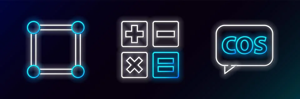 Set line Mathematics function cosine, Geometric figure Square and Calculator Stock Illustration