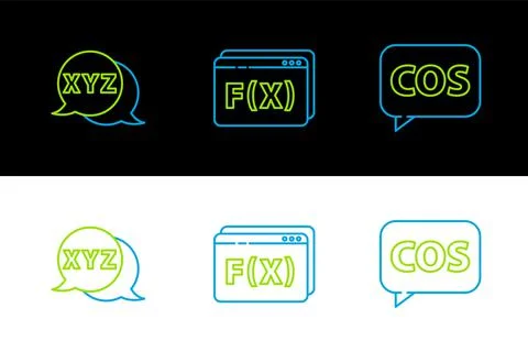 Set line Mathematics function cosine, XYZ Coordinate system and Function math Stock Illustration