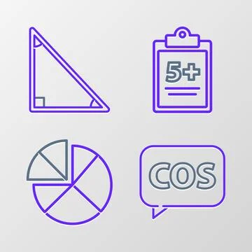 Set line Mathematics function cosine, Graph, schedule, chart, diagram, Test or Stock Illustration