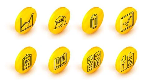 Set line Mathematics function cosine, Feather and inkwell, Equation solution Stock Illustration