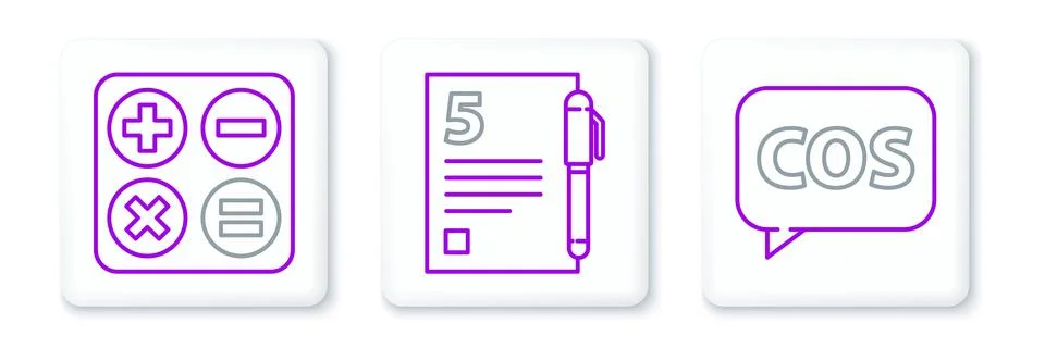 Set line Mathematics function cosine, Calculator and Test exam sheet and pe.. Stock Illustration