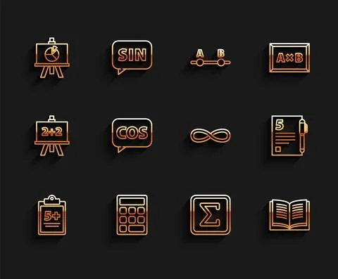 Set line Mathematics function sine, Triangle math, XYZ Coordinate system Stock Illustration