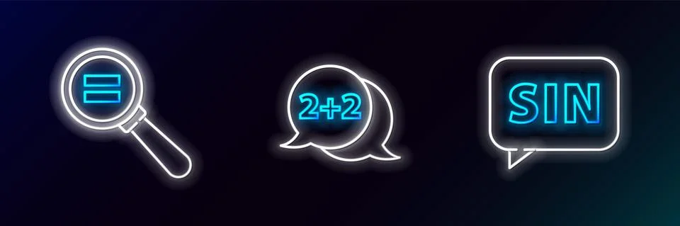 Set line Mathematics function sine, Calculation and Equation solution icon Illustrazione stock