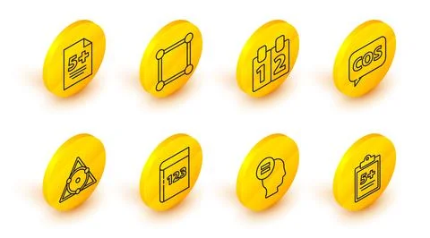 Set line Mathematics function sine, Test or exam sheet, and pen, Chalkboard Stock Illustration
