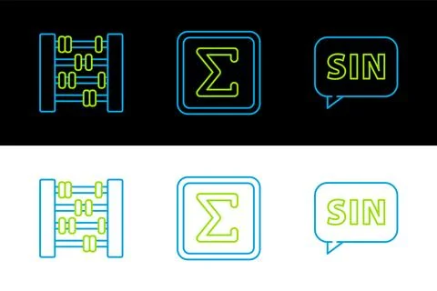 Set line Mathematics function sine, Abacus and Sigma symbol icon. Vector Stock Illustration
