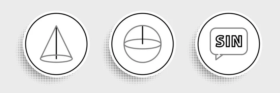 Set line Mathematics function sine, Geometric figure Cone and Sphere icon Stock Illustration