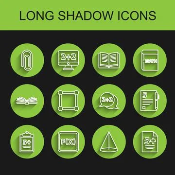 Set line Mathematics function sine, Equation solution, Book with word mathe.. Stock Illustration