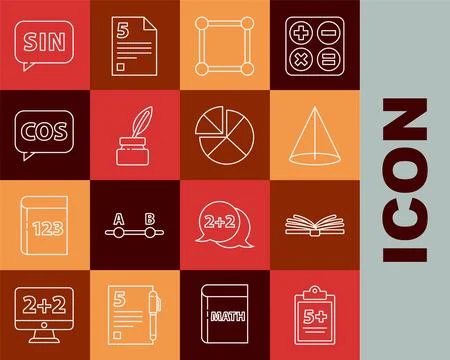 Set line Mathematics function sine, Mobile calculator interface, Graph, sch.. Illustrazione stock