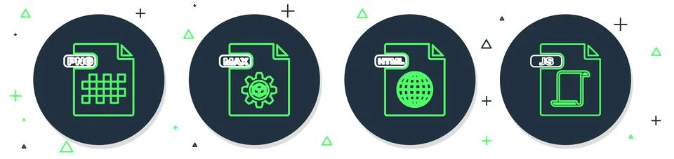 Set line MAX file document, HTML, PNG and JS icon. Vector 库存插图