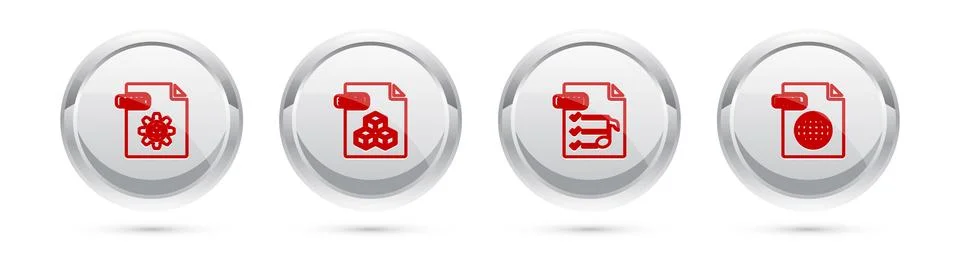 Set line MAX file document, 3DS, M3U and HTML. Silver circle button. Vector Stock Illustration