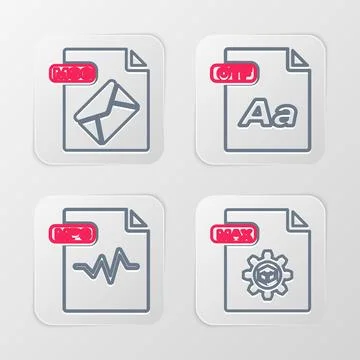 Set line MAX file document, MP3, OTF and MSG icon. Vector 库存插图