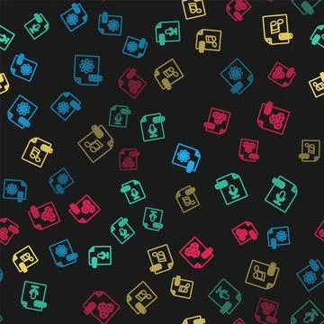 Set line MAX file document, OGG, WAV and 3DS on seamless pattern. Vector Stock Illustration