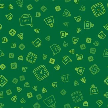 Set line Measuring cup, Clock and Weight on seamless pattern. Vector イラスト素材