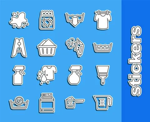 Set line Measuring cup, Rubber cleaner for windows, Temperature wash, Washing Stock Illustration