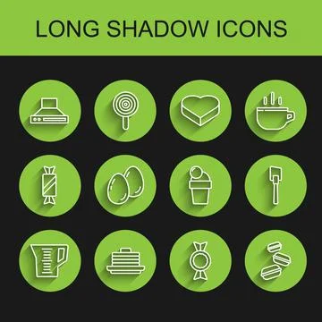 Set line Measuring cup, Stack of pancakes, Kitchen extractor fan, Candy, Ma.. Stock Illustration