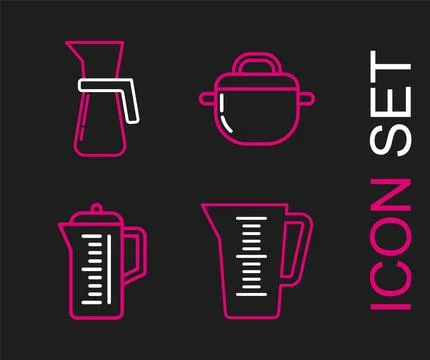 Set line Measuring cup, Teapot, Cooking and icon. Vector Illustrazione stock