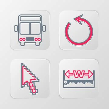Set line Measuring height and length, Pixel arrow cursor, Refresh and Bus icon イラスト素材