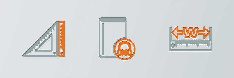 Set line Measuring height and length, Triangular ruler and Audio book icon Stock Illustration