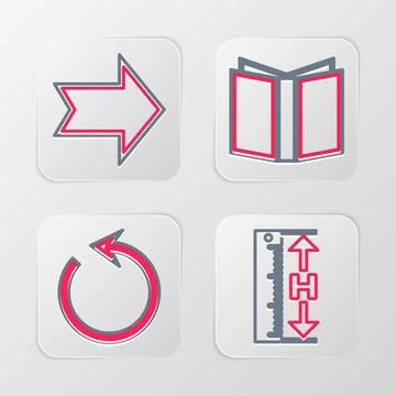 Set line Measuring height and length, Refresh, Open book and Arrow icon. Vect イラスト素材