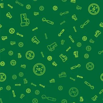 Set line Measuring instrument, Compass and spoon on seamless pattern. Vector Illustrazione stock