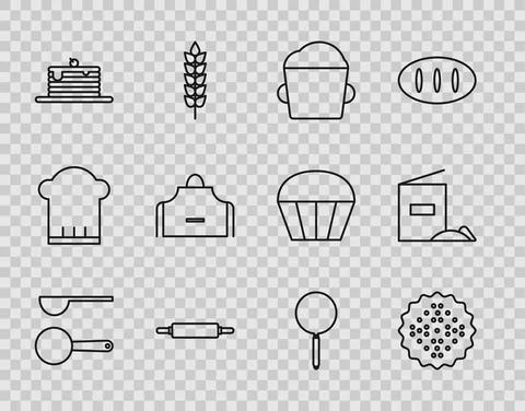 Set line Measuring spoon, Cracker biscuit, Bakery bowl dough, Rolling pin, Stack イラスト素材