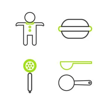 Set line Measuring spoon, Strainer, Macaron cookie and Holiday gingerbread ma Illustration