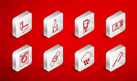 Set line Meat chopper, Paint brush, Blender, Microwave oven, Cloud with snow Stock Illustration