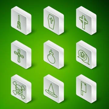 Set line Meat chopper, Witch hat, Witches broom, Bomb ready to explode イラスト素材