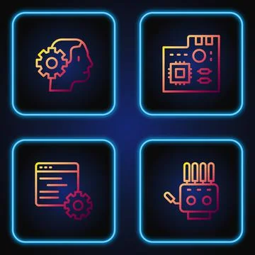 Set line Mechanical robot hand, Computer api interface, Humanoid and Motherboard Stock Illustration