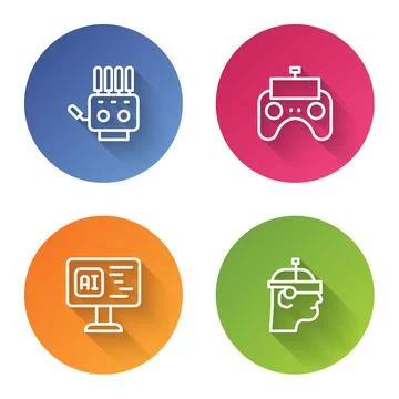 Set line Mechanical robot hand, Remote control, Software and Smart glasses 库存插图