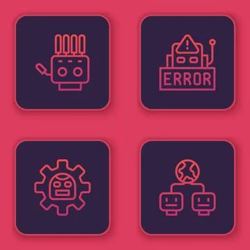 Set line Mechanical robot hand, Robot, Error in and Artificial intelligence Stock Illustration