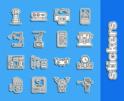 Set line Mechanical robot hand and screwdriver, Assembly line, Wireless イラスト素材