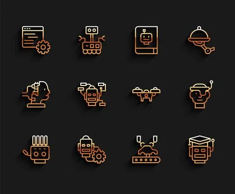 Set line Mechanical robot hand, Robot setting, Computer api interface, Robotic Stock Illustration