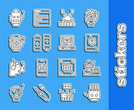 Set line Mechanical robot hand, Robot humanoid driving car, User manual, Robotic Stock Illustration