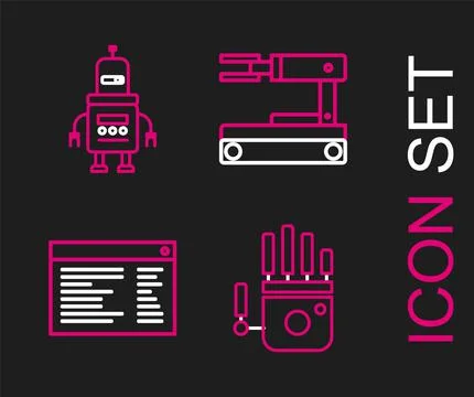 Set line Mechanical robot hand, Software, web developer programming code, Rob Stock Illustration