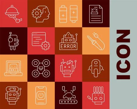 Set line Mechanical robot hand, Robot, Soldering iron, Battery, Computer api  Stock Illustration