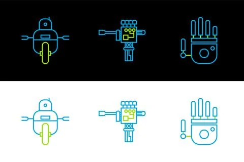 Set line Mechanical robot hand, Robot and screwdriver icon. Vector イラスト素材