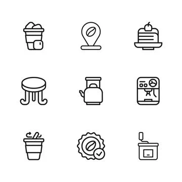 Set line Medal for coffee, Coffee machine, Manual grinder, Kettle with hand.. Stock Illustration