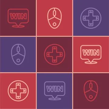 Set line Medal, Game controller or joystick and Computer mouse icon. Vector Illustrazione stock